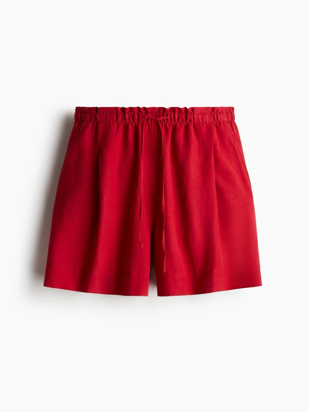 Women’s Red Drawstring Linen-Blend Shorts